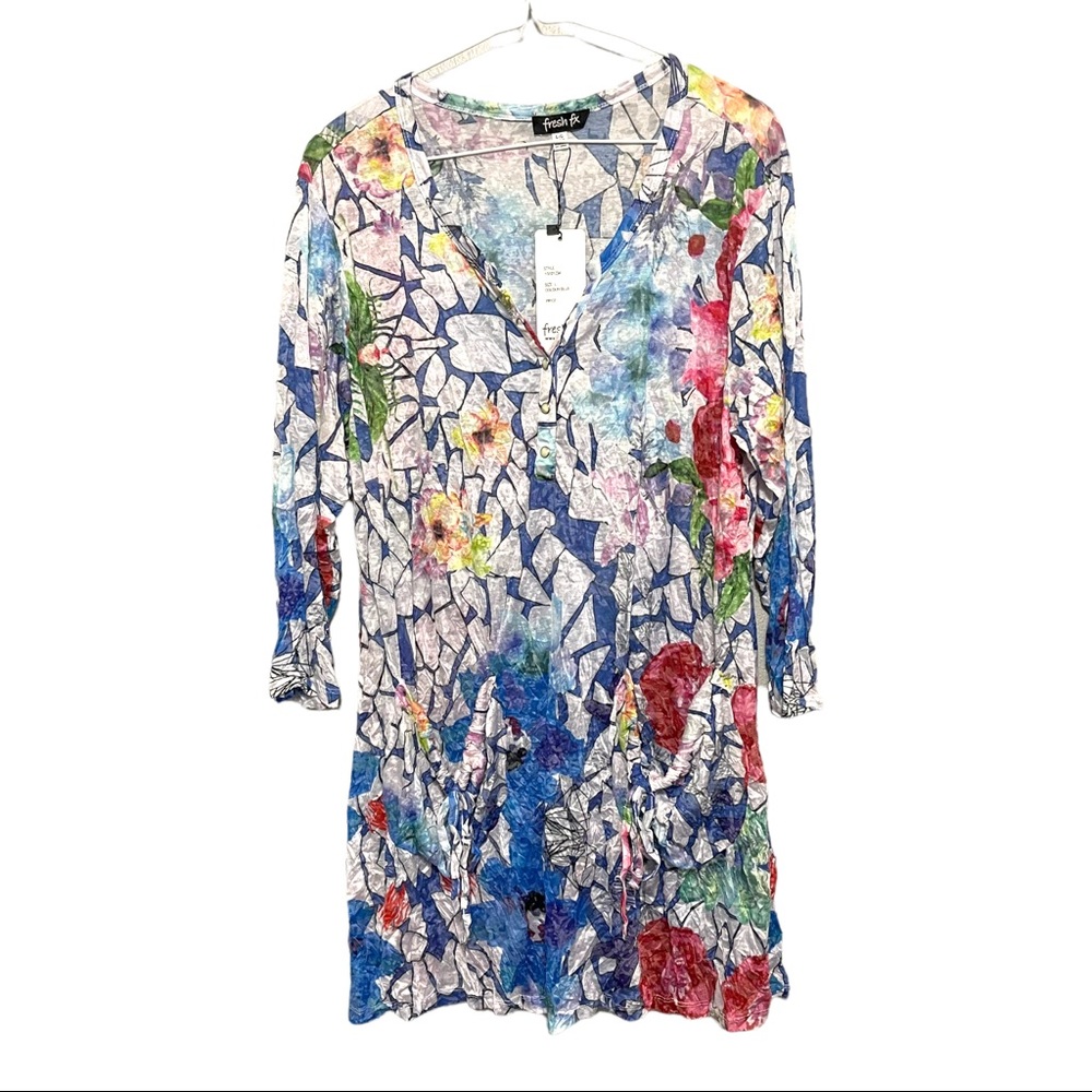 Fresh Fx Womens Floral Print Semi Sheer Tunic Top Size Large